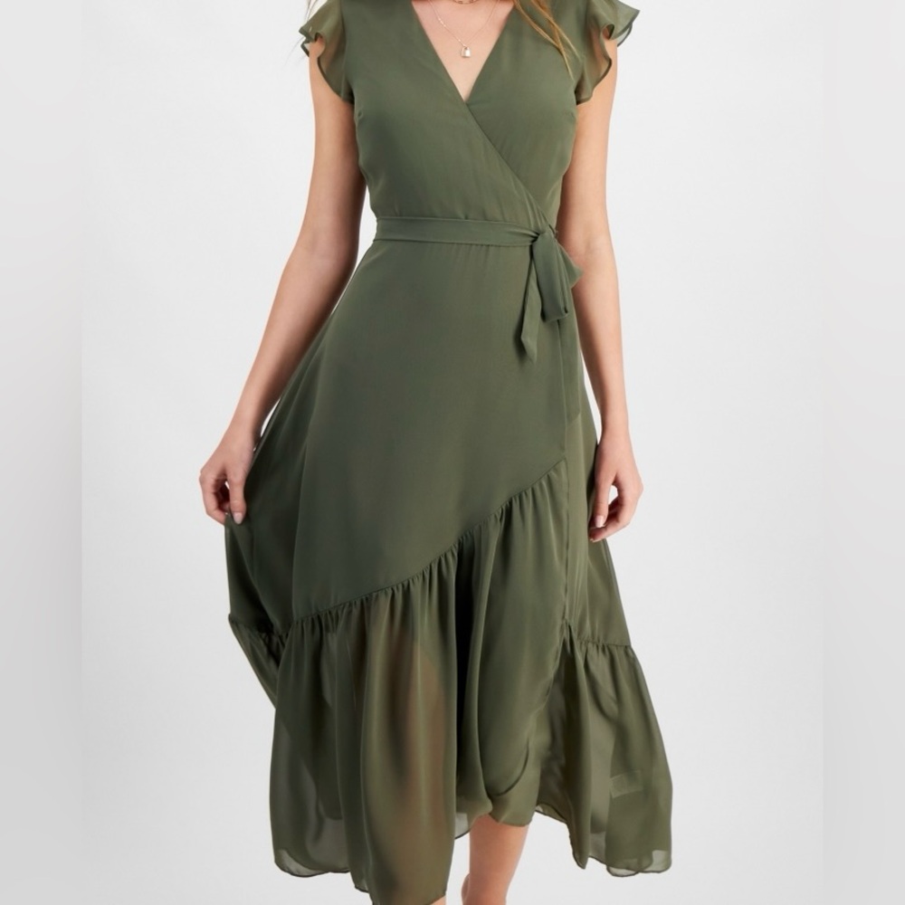 Bar III Olive Green Wrap Around Dress